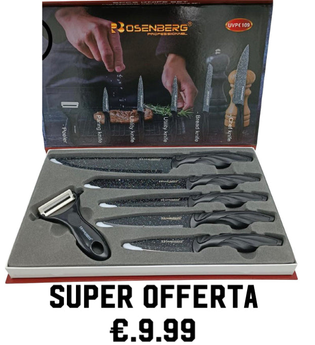 Set di Coltelli da Cucina Professionali, Antiaderente, 5 Coltelli + Pelapatate